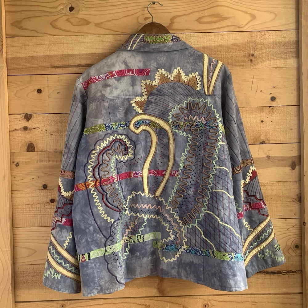 Norm Thompson Women's 2x Jacket Abstract Design Tie Die Ribbon Embroidered Artsy - Picture 5 of 7